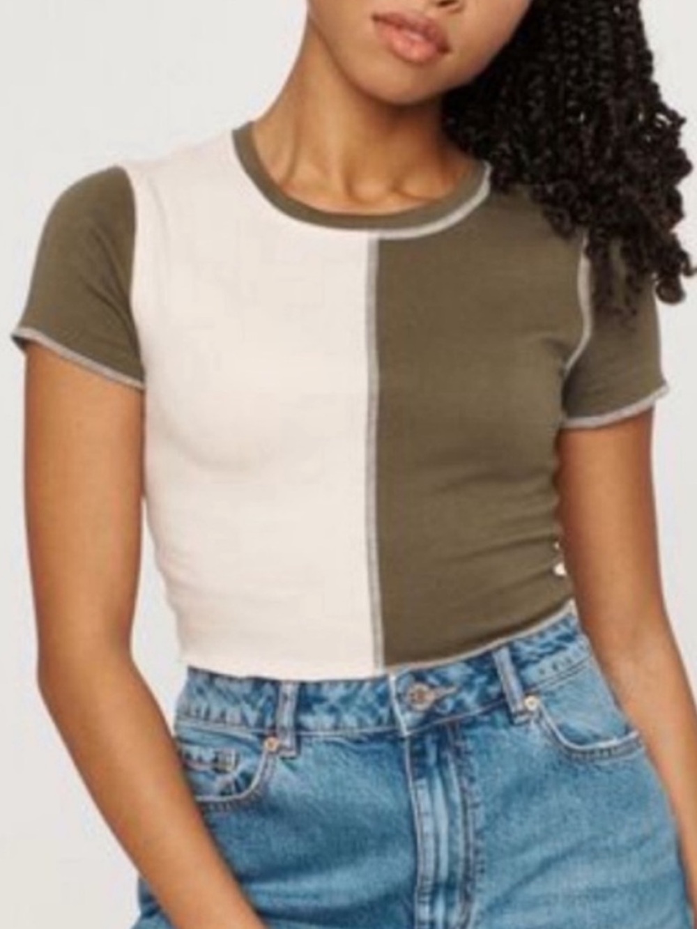NWT garage Stormi t patchwork Olive and cream size medium